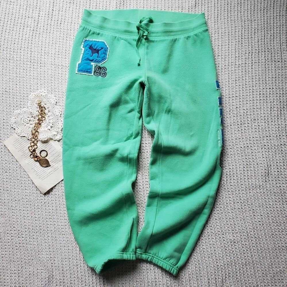Y2k victoria secret pink pale green patch emblem sweat pants